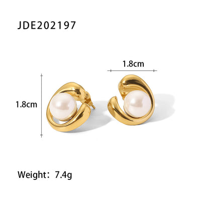 18K Gold Stainless Steel Earrings Geometric Pearl Stud Earrings