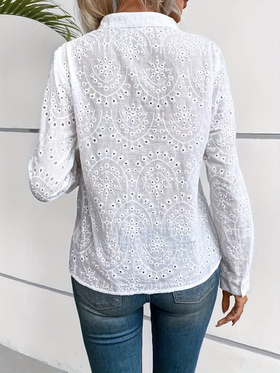 V-neck Leisure Embroidery Long Sleeve Shirt