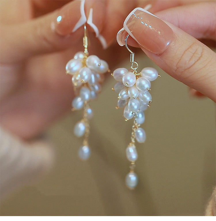 Rice Grain String Of Pearls Earrings Handmade Grape Cluster
