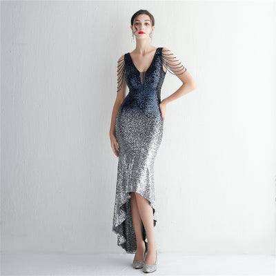 Gradient Sequin Craft Beading Dress Long Banquet Slim-fit Evening Dress