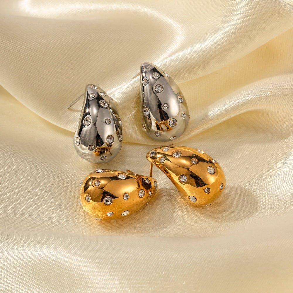 18K Gold-plated Stainless Steel Inlaid Zircon Chubby Stud Earrings INS - MODE BY OH