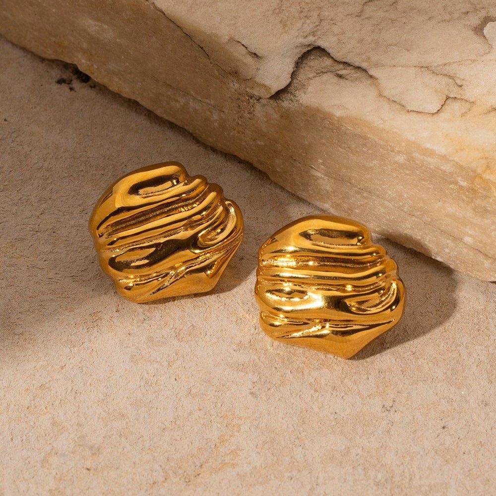 18k Gold Stainless Steel Rock Texture Earrings - MODE BY OH