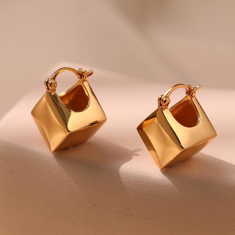 18K Real Gold Geometric Square Three-dimensional Slimming Ear Ring - MODE BY OH