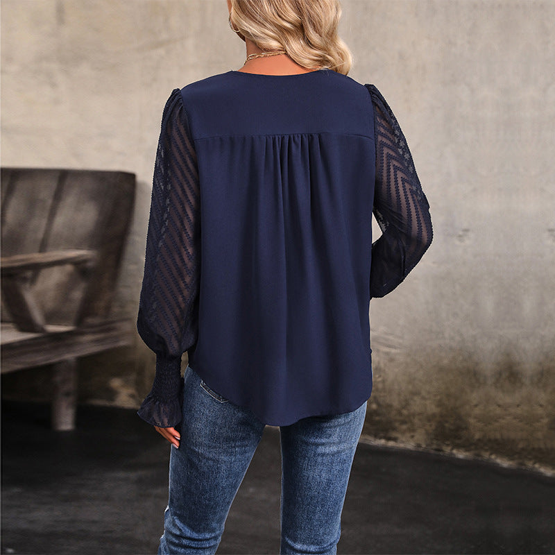 Outerwear Top Long Sleeve V-neck Solid Color Shirt