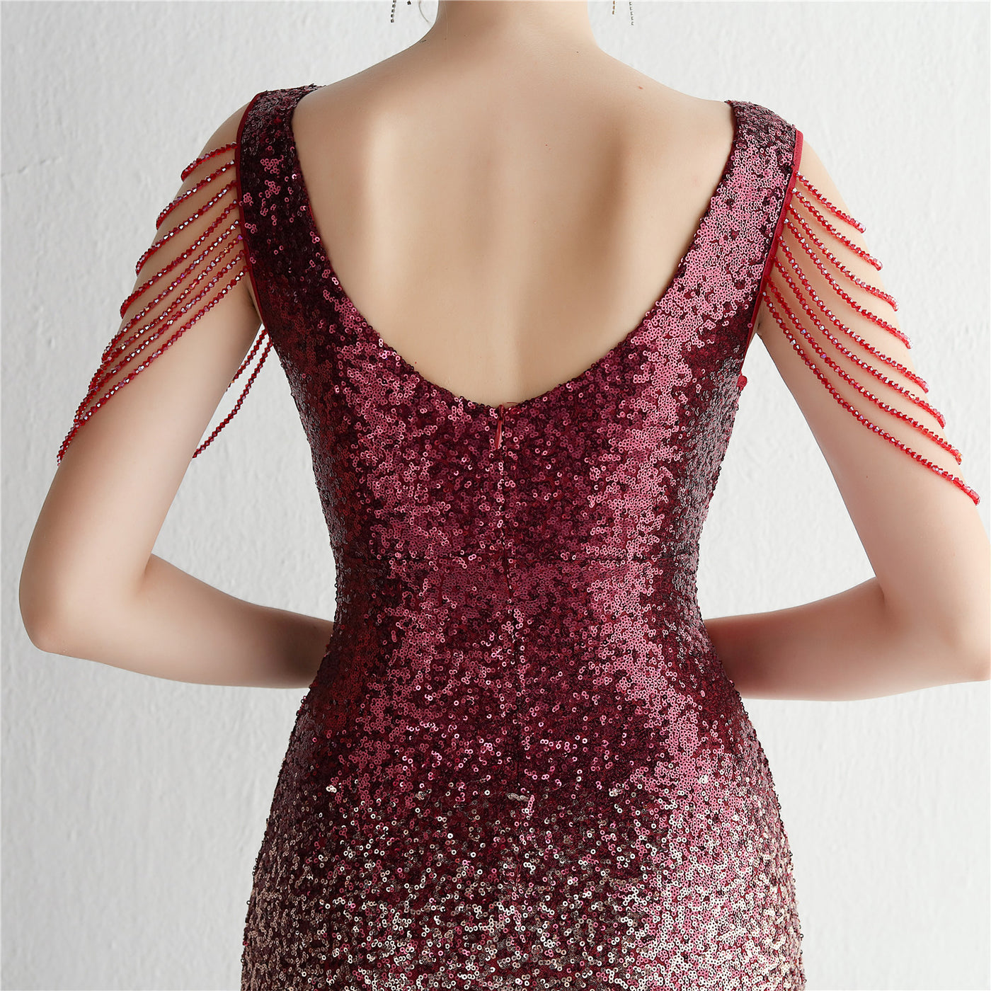 Gradient Sequin Craft Beading Dress Long Banquet Slim-fit Evening Dress