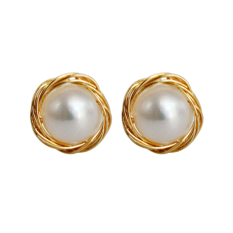 Pearl 14K Real Gold Plated Pearl Stud Earrings 925 Silver