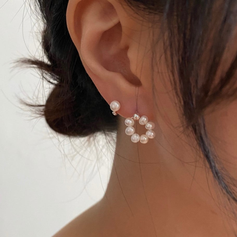 Sterling Silver Freshwater Pearl Stud Earrings Female Simple