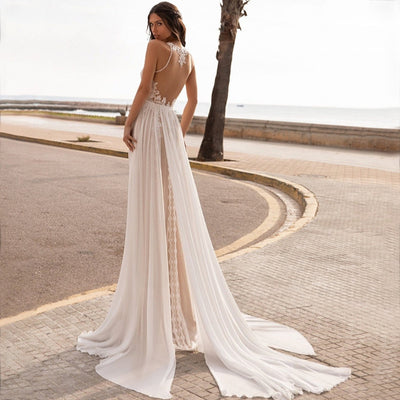 Bridal Elegant Lace Wedding Dress Halter Party Evening Dress