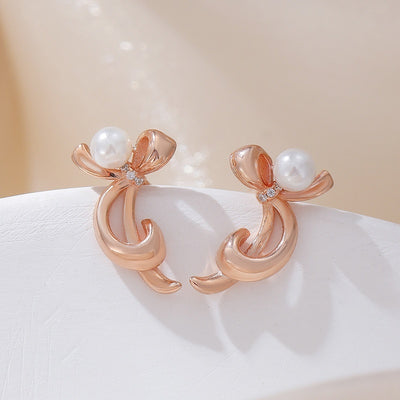 Bowknot Shell Pearls Classic Style Earrings Daily Commute