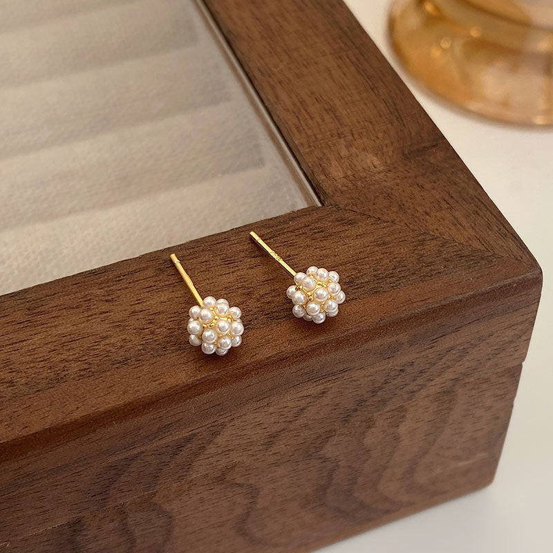 S925 Sterling Silver Small Pearl Ball Stud Earrings