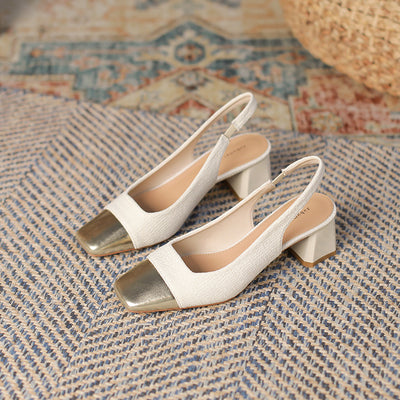 Chunky Heel French Gold Toe Single-layer Shoes