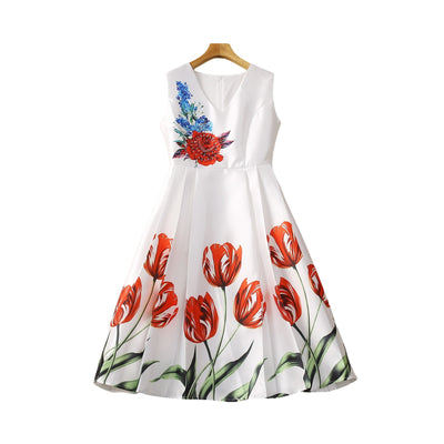 Small V-neck Handmade Beaded Pleated Large Swing Sleeveless Dress | MODE BY OH