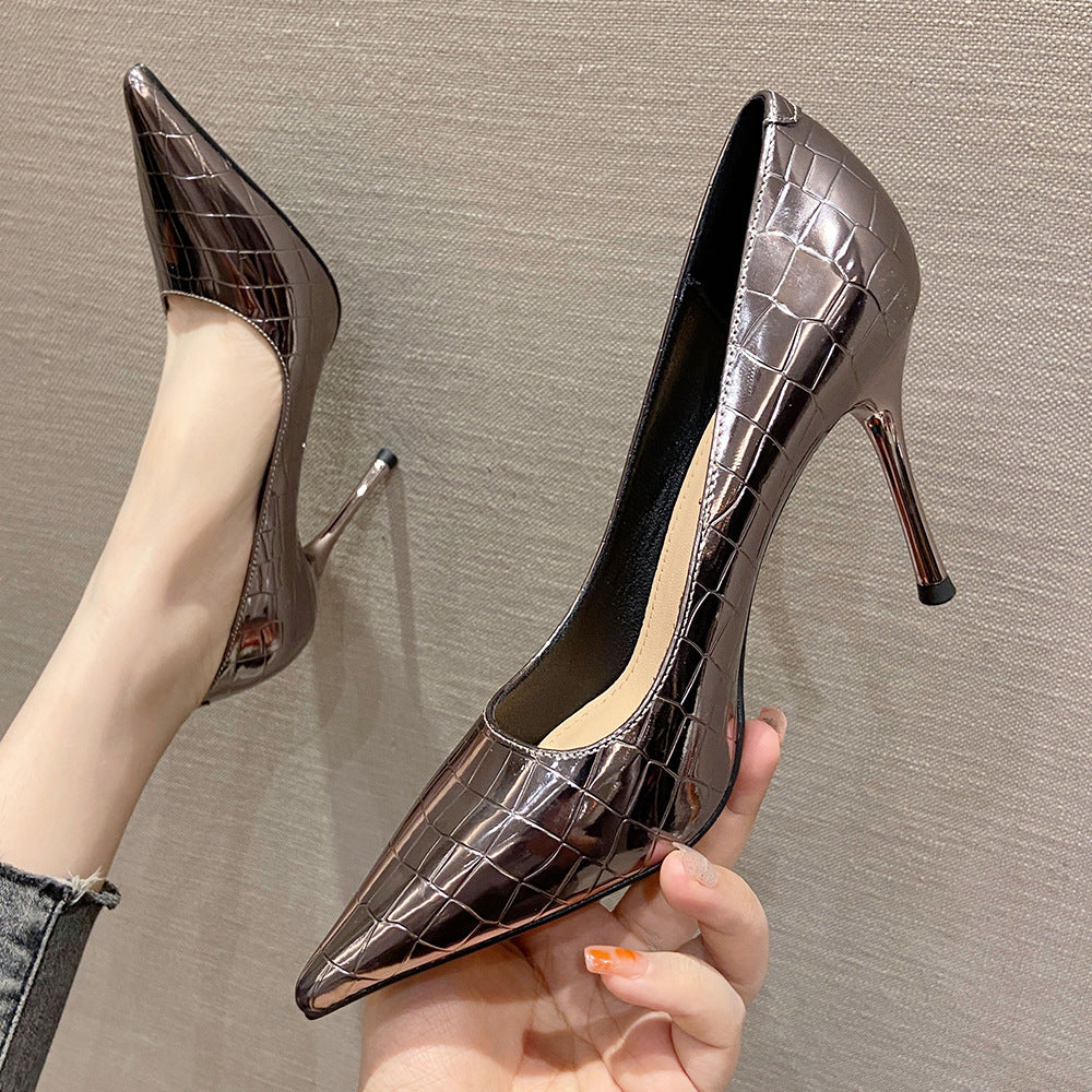 French Pointed Toe Patent Leather High Heels shoes