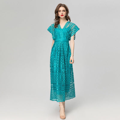 Water Soluble Crocheted V-neck Dress | MODE BY OH