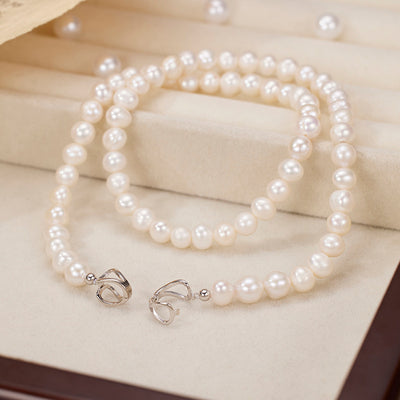 925 Silver Baroque Irregular Pearl Necklace Female 8 Words Universal Buckle
