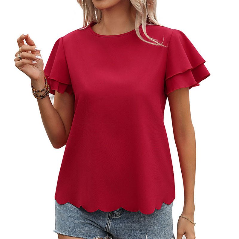 Women's Double-layer Ruffle Sleeve Solid Color Top | MODE BY OH