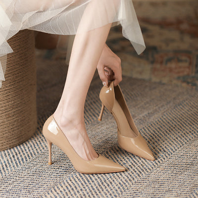 Patent Leather High Heels Solid Color Pointed Toe Shoes