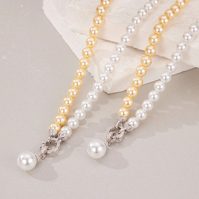 925 Silver Bi-color Stitching Shijia Shell Pearls Necklace Light Luxury Design High Sense