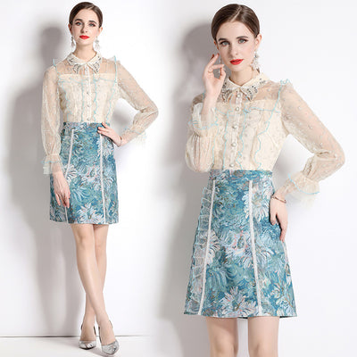 Mesh Gold Thread Embroidery Beads Long Sleeve Slim Fit Pullover Patchwork Heavy Industry Dress