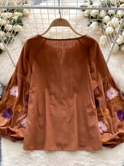 Machine Embroidery Loose Slimming Temperament Western Style Top