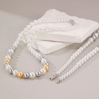 Mixed Color Shell Beads Light Luxury Buckle Beaded Necklace 925 Sterling Silver Niche Advanced Lock
