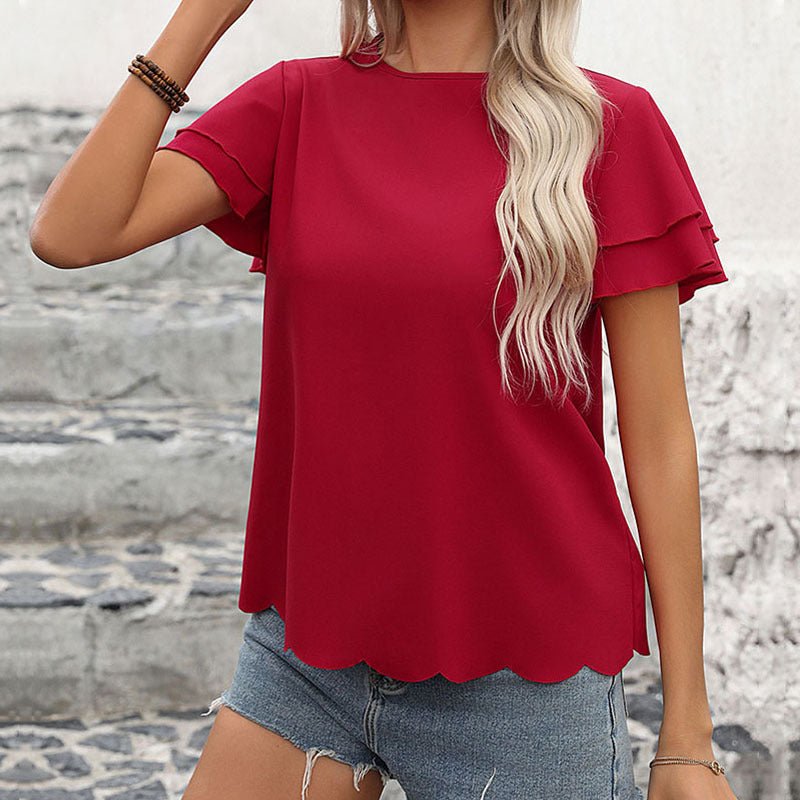 Women's Double-layer Ruffle Sleeve Solid Color Top | MODE BY OH
