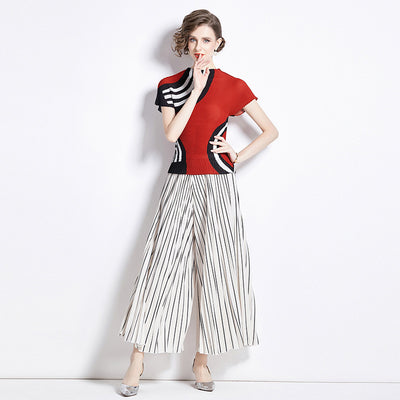 All-match Wide Leg Pants Pleated Two-piece Set