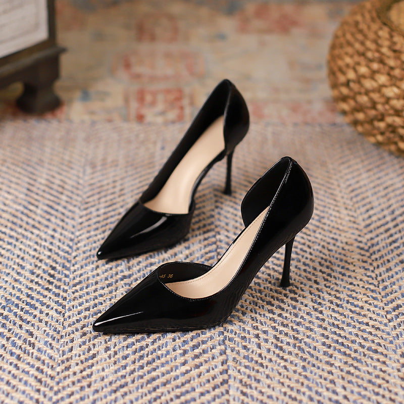 Patent Leather High Heels Solid Color Pointed Toe Shoes