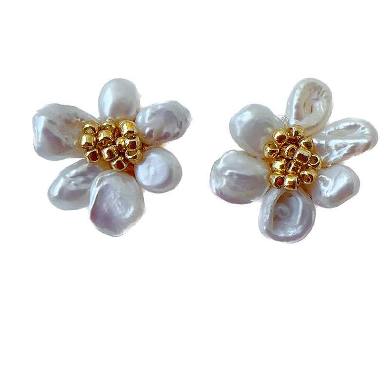 Women's Natural Baroque Pearl Flower Earrings