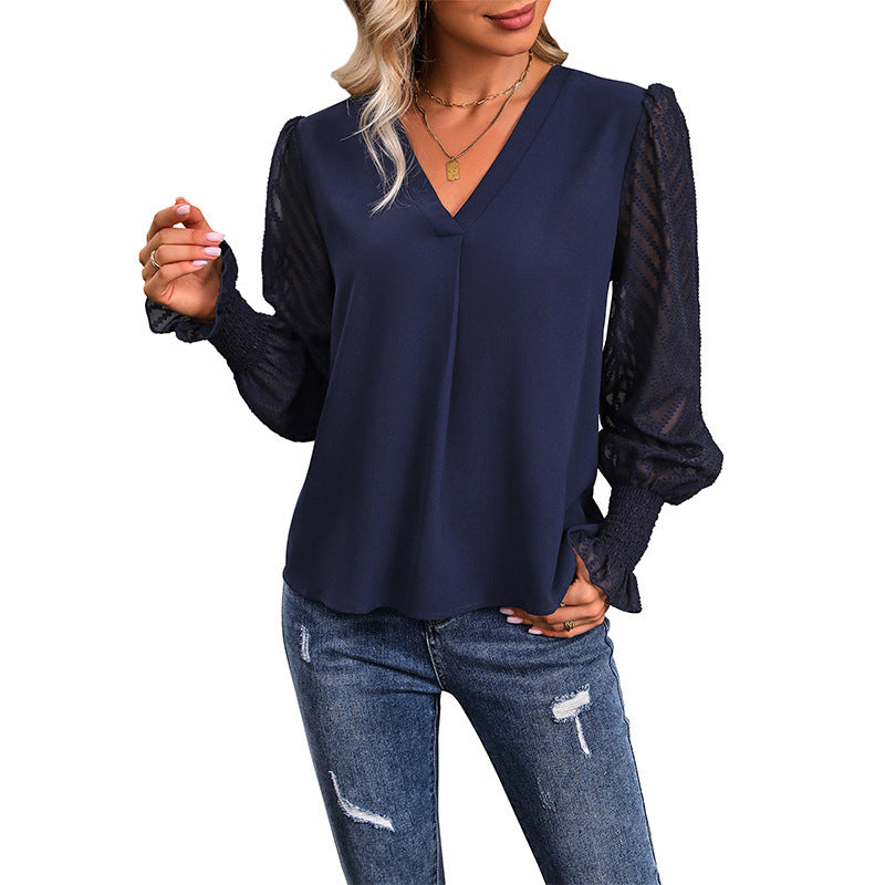 Outerwear Top Long Sleeve V-neck Solid Color Shirt