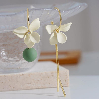 Asymmetric Flower Ball Tassel Earrings - MODE BY OH