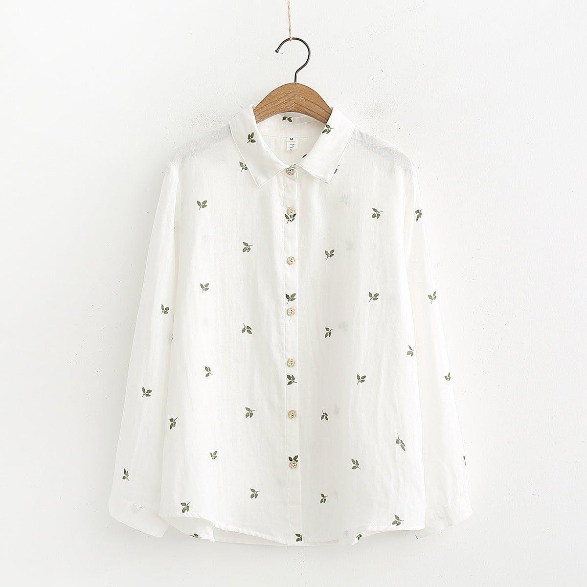 Autumn Artistic Leaves Printed Long-sleeved Shirt | MODE BY OH