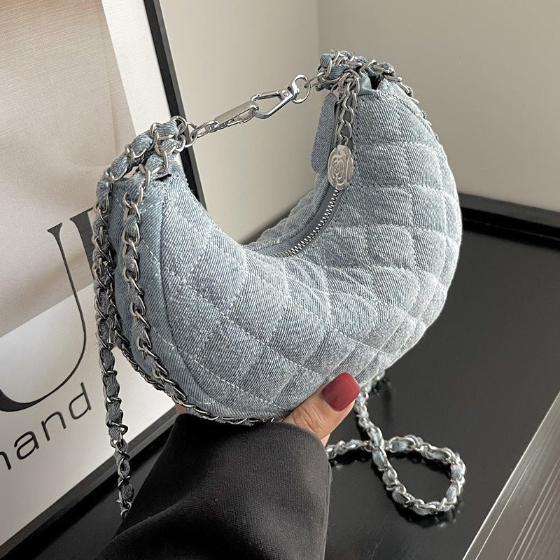 Denim Bag Female Diamond Embroidery Thread Chain Messenger Bag | MODE BY OH