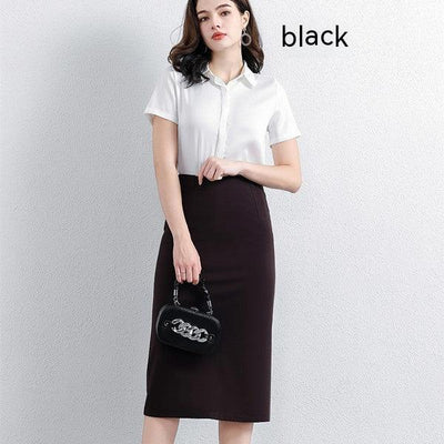 Black A- Line Skirt High Waist Slimming Knitted - MODE BY OH