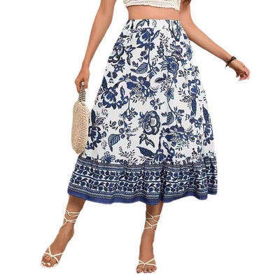 Bohemian Blue And White Porcelain Printed A- Line Skirt | MODE BY OH