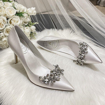 Bridal Crystal Satin White High Heels | MODE BY OH
