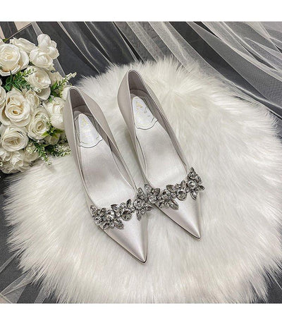 Bridal Crystal Satin White High Heels | MODE BY OH