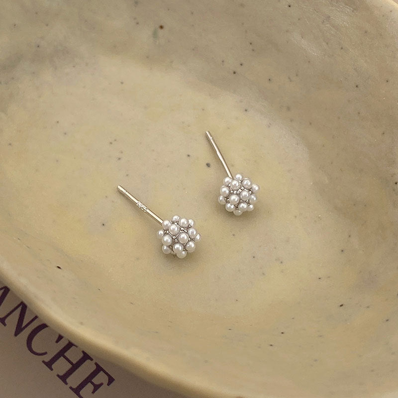 S925 Sterling Silver Small Pearl Ball Stud Earrings