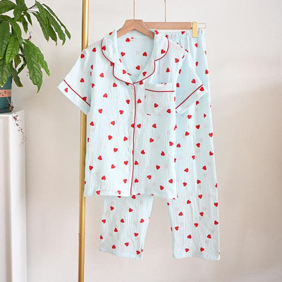 Cotton Lapel Short Sleeve Pajamas | MODE BY OH