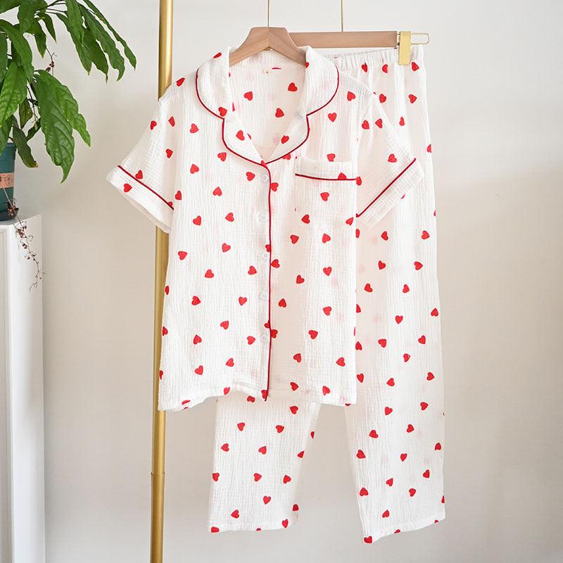 Cotton Lapel Short Sleeve Pajamas | MODE BY OH