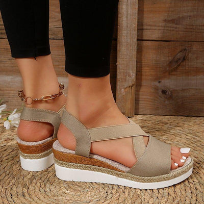 Wedge Sandals For Women Cross-strap Platform Gladiator Hemp Heel Shoes Summer | MODE BY OH