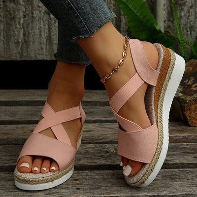Wedge Sandals For Women Cross-strap Platform Gladiator Hemp Heel Shoes Summer | MODE BY OH