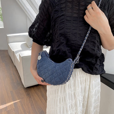 Denim Bag Female Diamond Embroidery Thread Chain Messenger Bag | MODE BY OH
