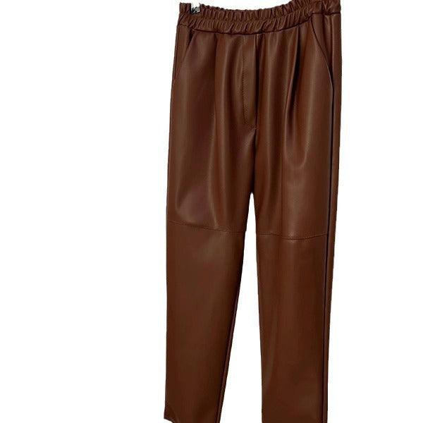 Elastic Waist With Pocket Street Leather Pants Women - MODE BY OH