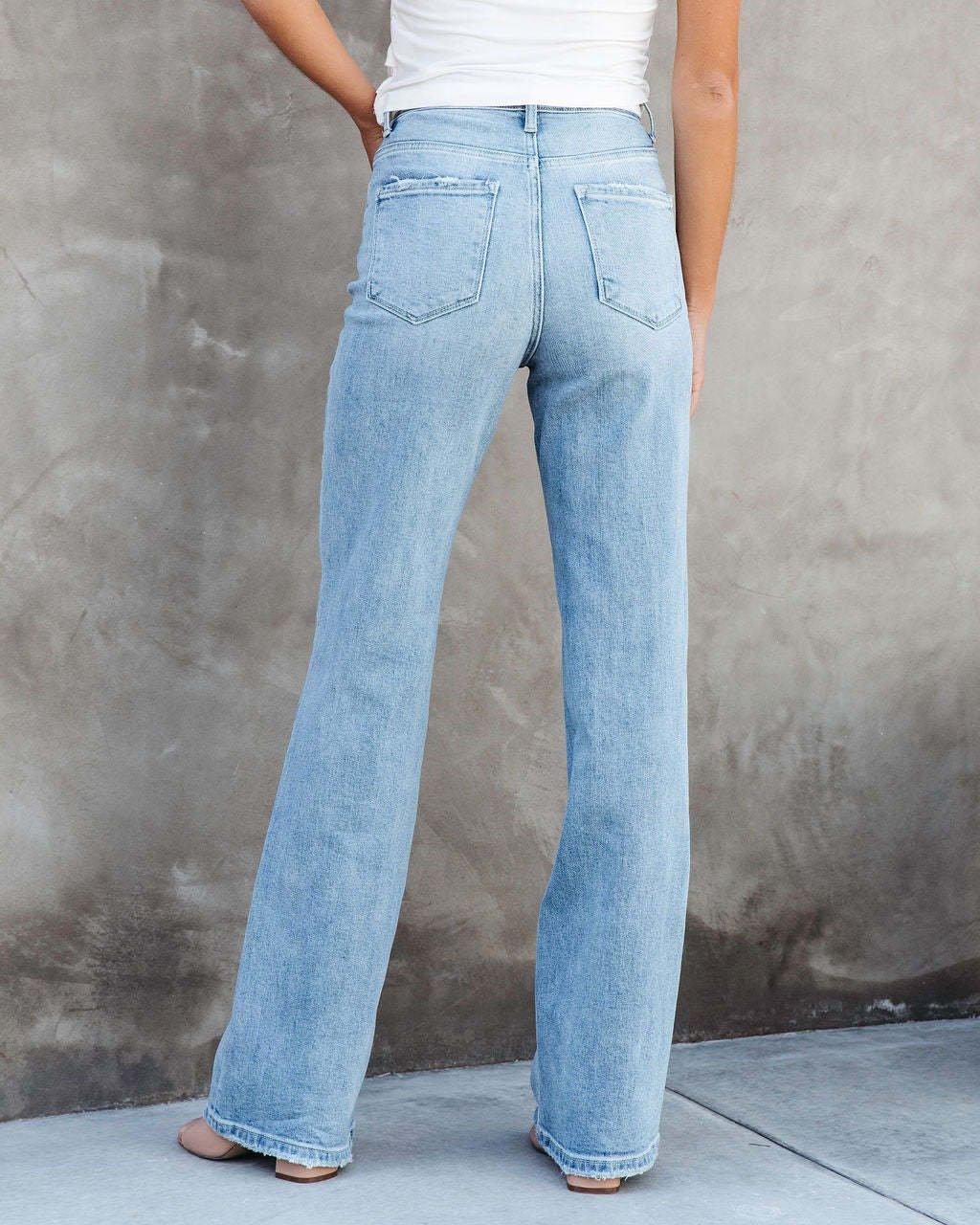 European And American Style Washed Fashionable All-match Mid-waist Denim Straight-leg Trousers - MODE BY OH