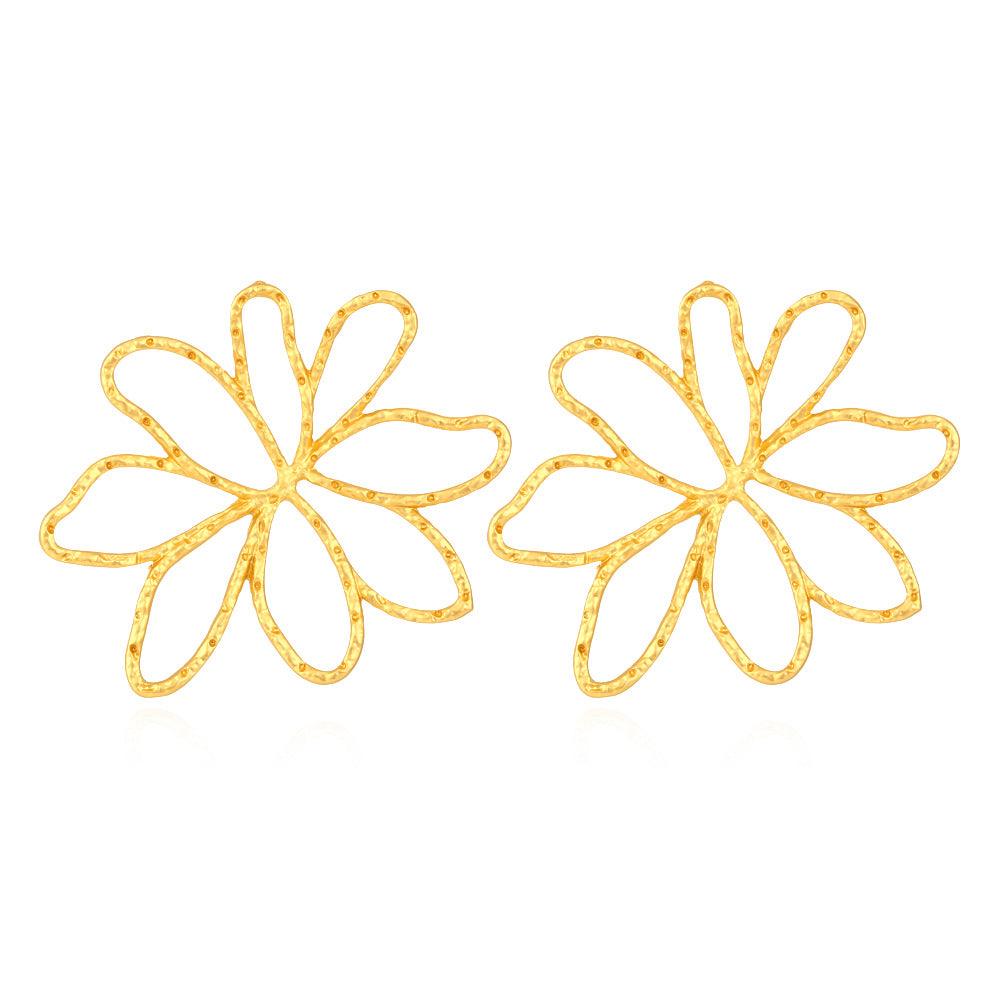 Eye-catching Hollow Matte Gold Alloy Flower Earrings - MODE BY OH