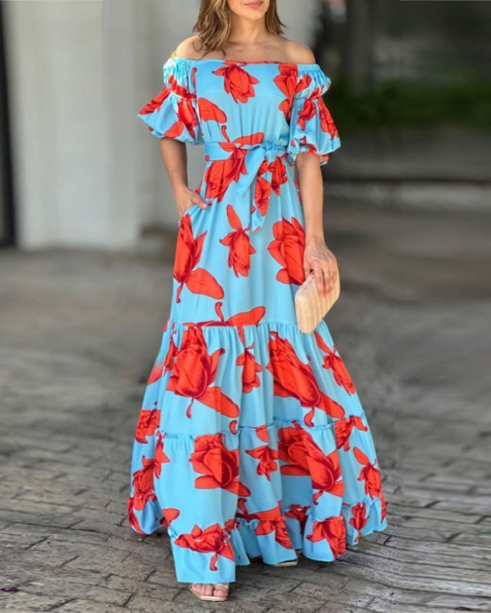 Women's Elegant Fashion Wide Hem Printed Dress | MODE BY OH
