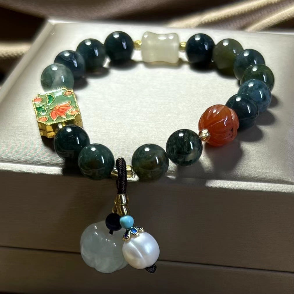 Natural Water Plants Agate Bracelet Women's National Style Retro