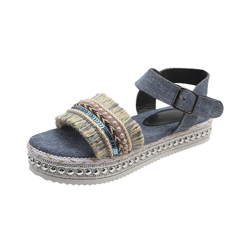 Fashion Tassel Denim Sandals - MODE BY OH