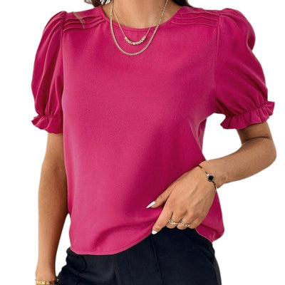 Fashion Temperament Pure Color Round Neck Top - MODE BY OH